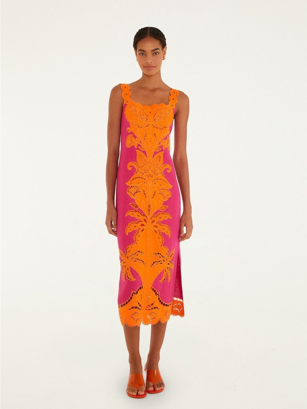 FARM RIO Pink Cutwork Midi Dress